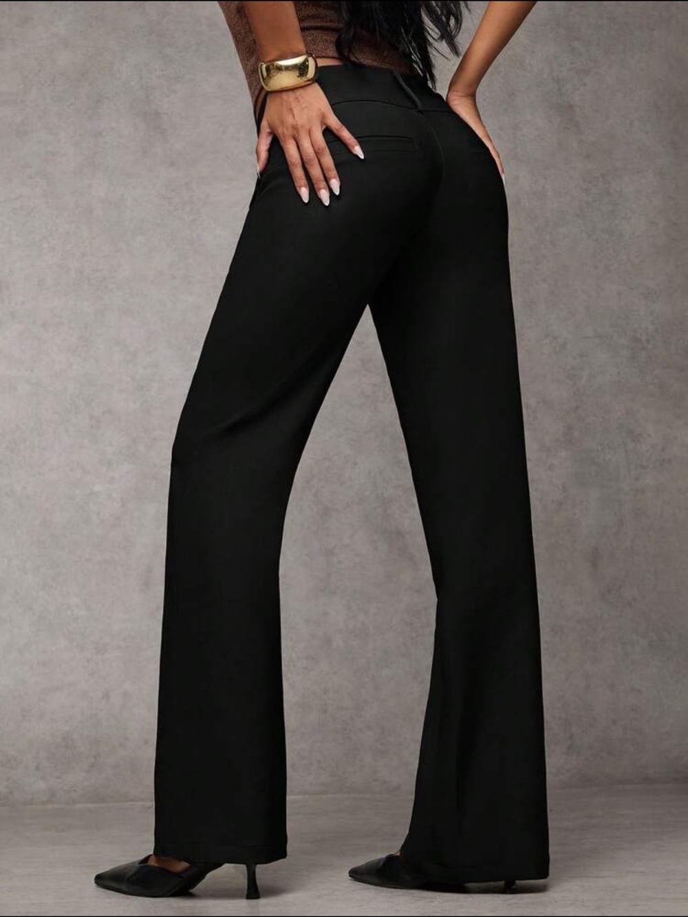 SHEIN Black Low Rise Wide-Leg Trousers